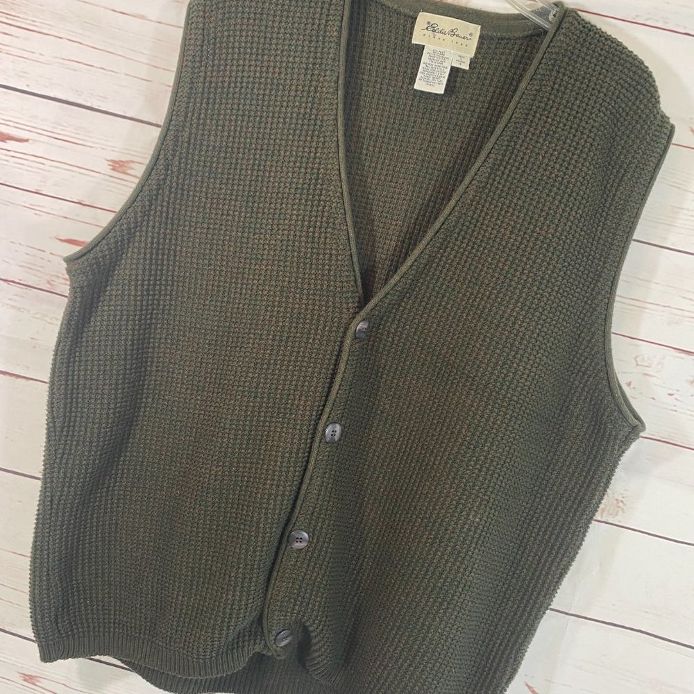 SOLD Eddie Bauer 100% Cotton Woven 4 Button Sweater Vest NWOT - Picture 6 of 7